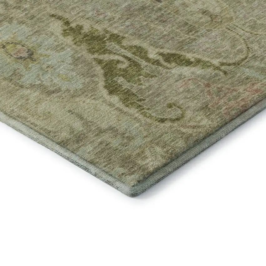 Khaki Gold And Beige Floral Washable Area Rug With UV Protection Photo 8