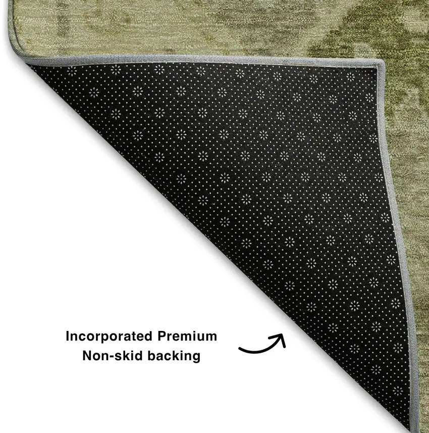 Khaki Gold And Beige Floral Washable Area Rug With UV Protection Photo 7