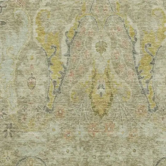 Khaki Gold And Beige Floral Washable Area Rug With UV Protection Photo 3