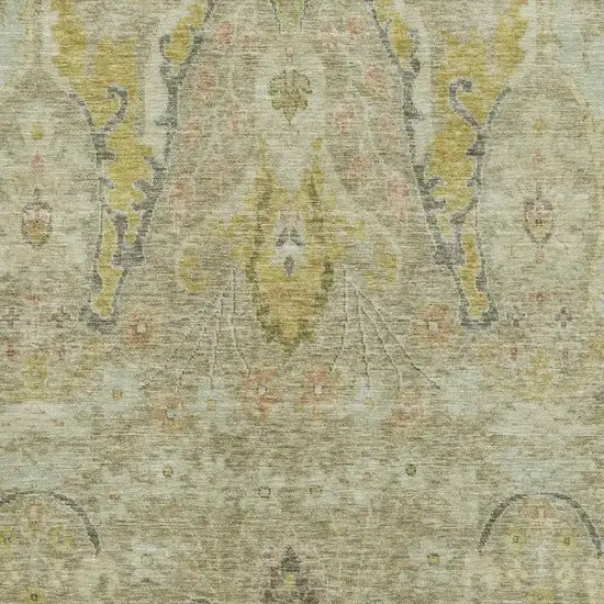 Khaki Gold And Beige Floral Washable Area Rug With UV Protection Photo 3