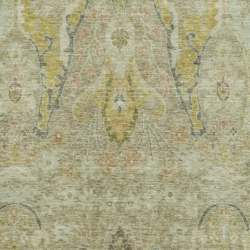 Khaki Gold And Beige Floral Washable Area Rug With UV Protection Photo 3