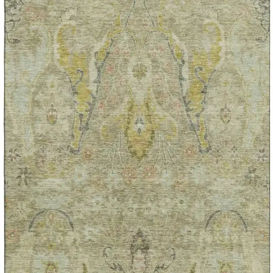 Khaki Gold And Beige Floral Washable Area Rug With UV Protection Photo 4