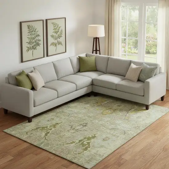 Khaki Gold And Beige Floral Washable Area Rug With UV Protection Photo 2