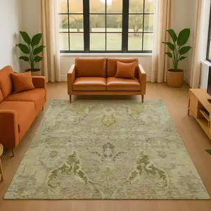 Photo of Khaki Gold And Beige Floral Washable Area Rug With UV Protection