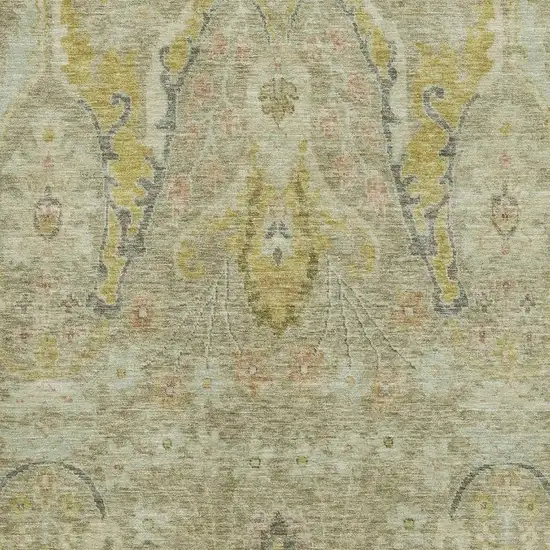 Khaki Gold And Beige Floral Washable Area Rug With UV Protection Photo 3