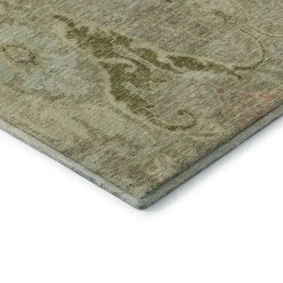 Khaki Gold And Beige Floral Washable Area Rug With UV Protection Photo 8