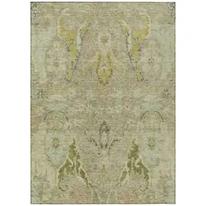 Photo of Khaki Gold And Beige Floral Washable Indoor Outdoor Area Rug