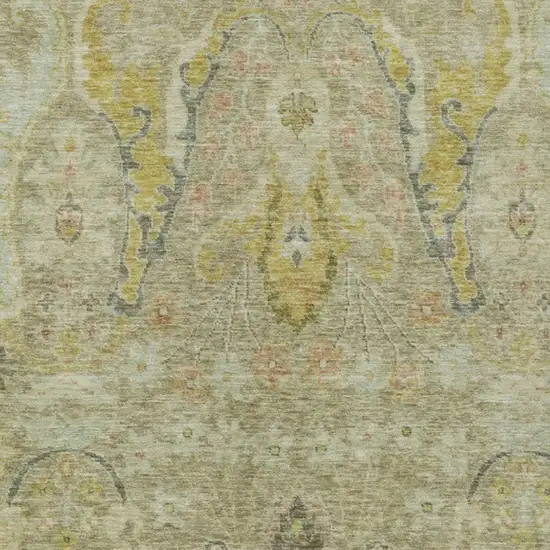 Khaki Gold And Beige Floral Washable Indoor Outdoor Area Rug Photo 3