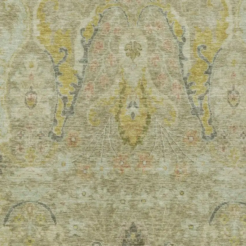 Khaki Gold And Beige Floral Washable Indoor Outdoor Area Rug Photo 3