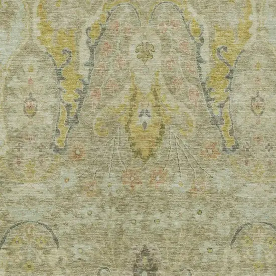 Khaki Gold And Beige Floral Washable Indoor Outdoor Area Rug Photo 7