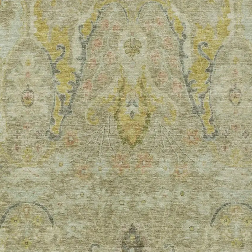Khaki Gold And Beige Floral Washable Indoor Outdoor Area Rug Photo 7