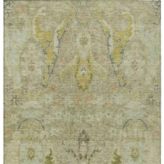 Khaki Gold And Beige Floral Washable Indoor Outdoor Area Rug Photo 4