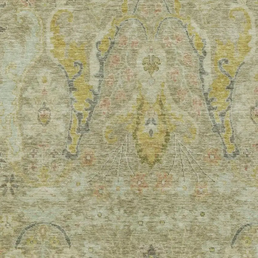 Khaki Gold And Beige Floral Washable Indoor Outdoor Area Rug Photo 4