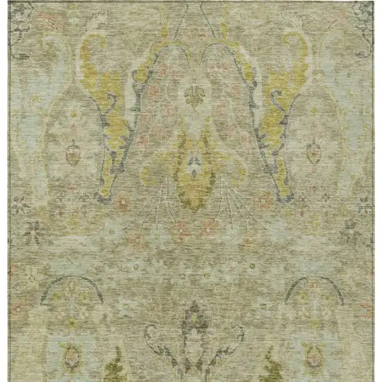 Khaki Gold And Beige Floral Washable Indoor Outdoor Area Rug Photo 6