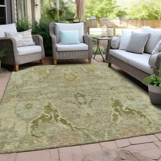 Khaki Gold And Beige Floral Washable Indoor Outdoor Area Rug Photo 5