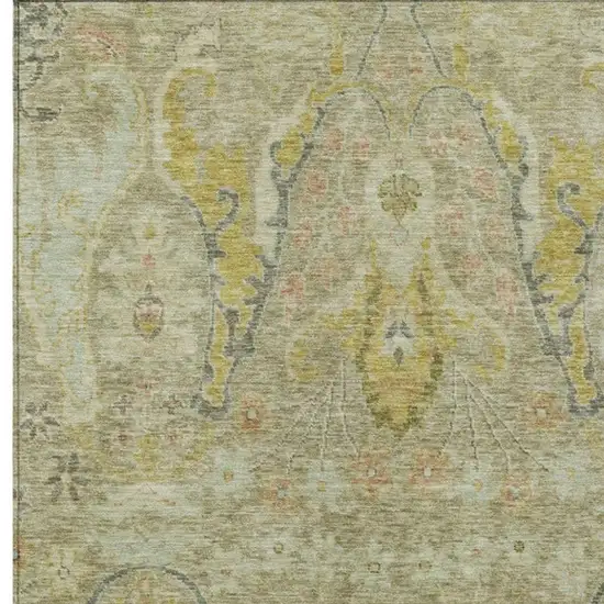 Khaki Gold And Beige Floral Washable Indoor Outdoor Area Rug Photo 7