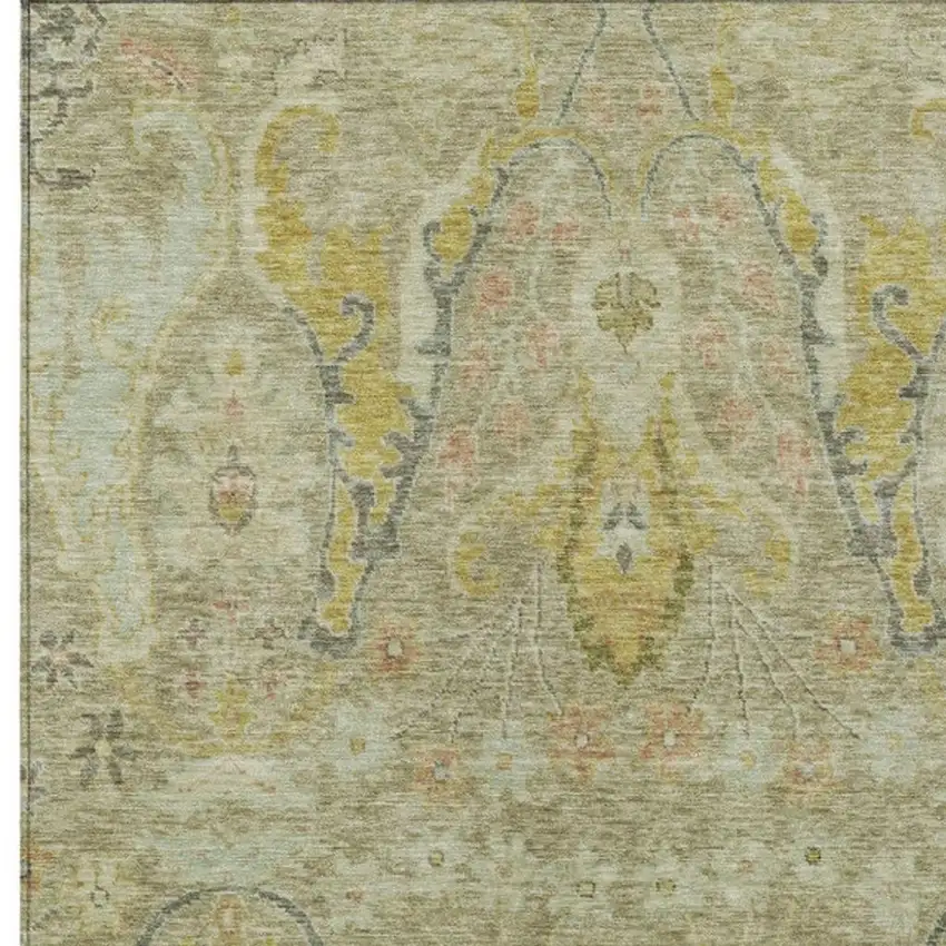 Khaki Gold And Beige Floral Washable Indoor Outdoor Area Rug Photo 7