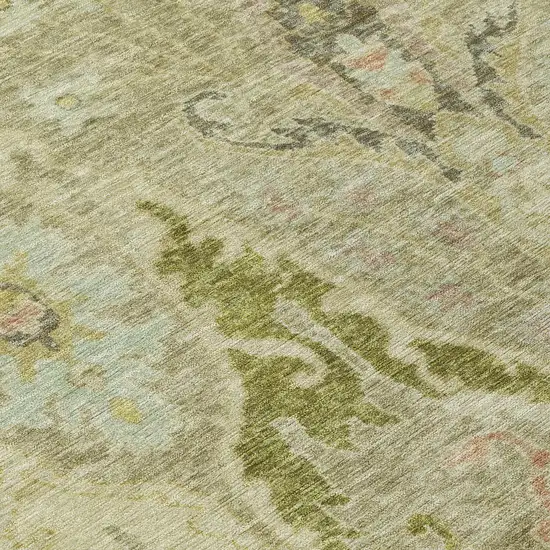 Khaki Gold And Beige Floral Washable Indoor Outdoor Area Rug Photo 9