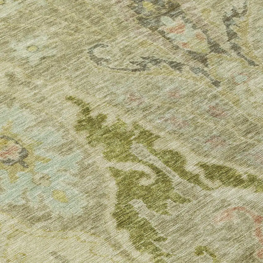 Khaki Gold And Beige Floral Washable Indoor Outdoor Area Rug Photo 9