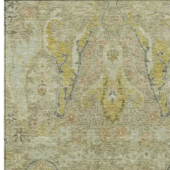 Khaki Gold And Beige Floral Washable Indoor Outdoor Area Rug Photo 3