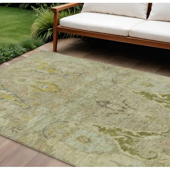 Khaki Gold And Beige Floral Washable Indoor Outdoor Area Rug Photo 2