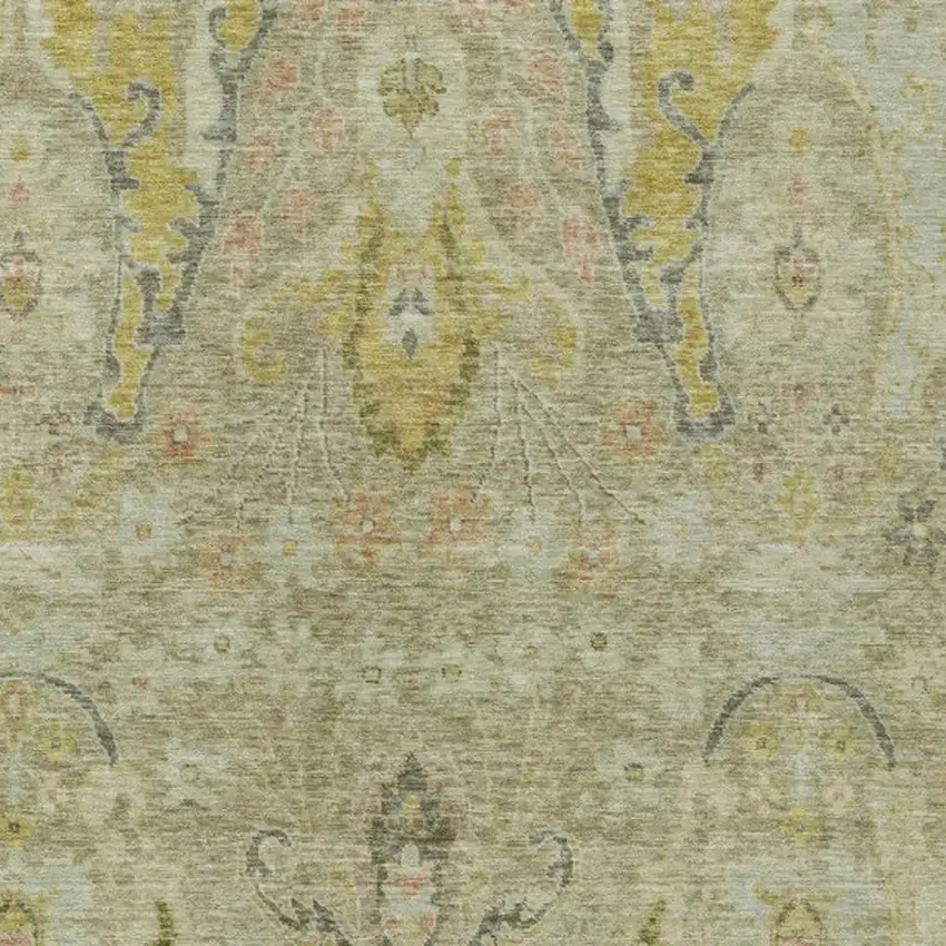 Khaki Gold And Beige Floral Washable Indoor Outdoor Area Rug Photo 4