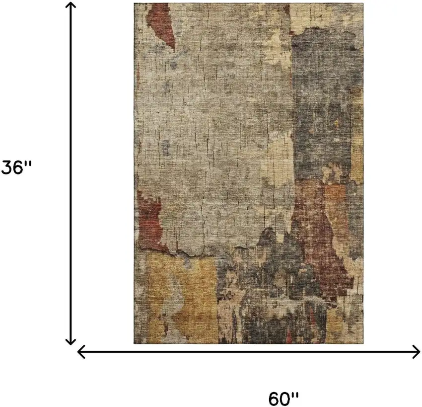 Khaki Gold And Blue Abstract Washable Area Rug With UV Protection Photo 3