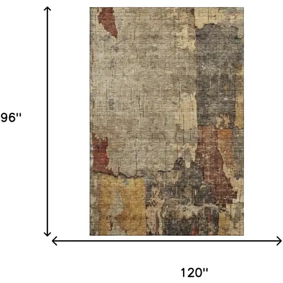 Khaki Gold And Blue Abstract Washable Area Rug With UV Protection Photo 5