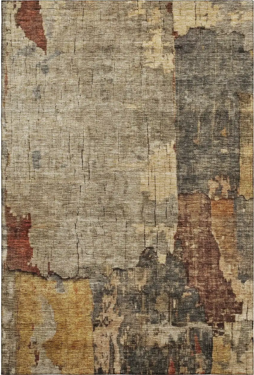 Khaki Gold And Blue Abstract Washable Area Rug With UV Protection Photo 3