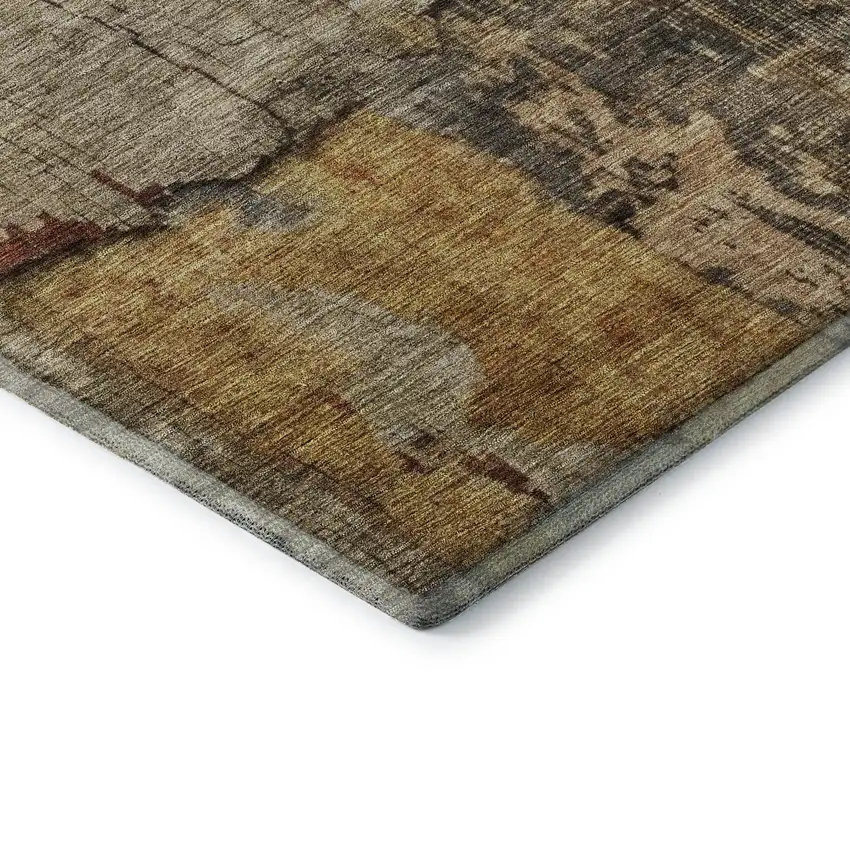Khaki Gold And Blue Abstract Washable Area Rug With UV Protection Photo 5