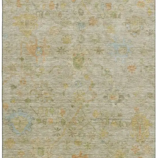 Khaki Gold And Blue Floral Washable Area Rug With UV Protection Photo 3
