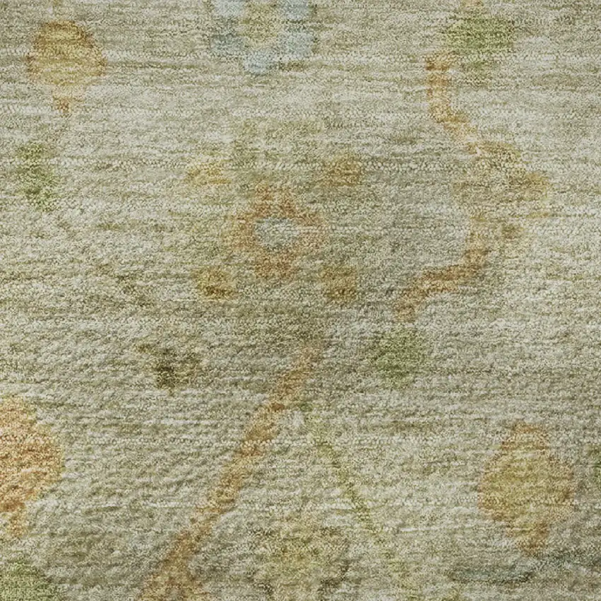 Khaki Gold And Blue Floral Washable Area Rug With UV Protection Photo 8