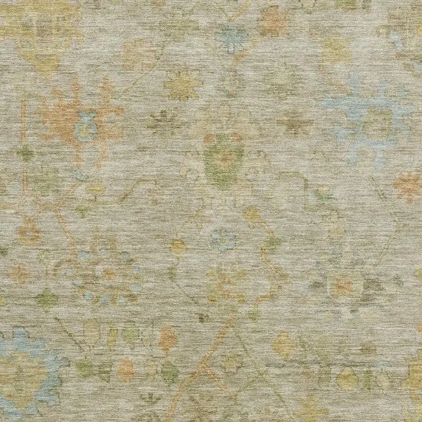 Khaki Gold And Blue Floral Washable Area Rug With UV Protection Photo 3