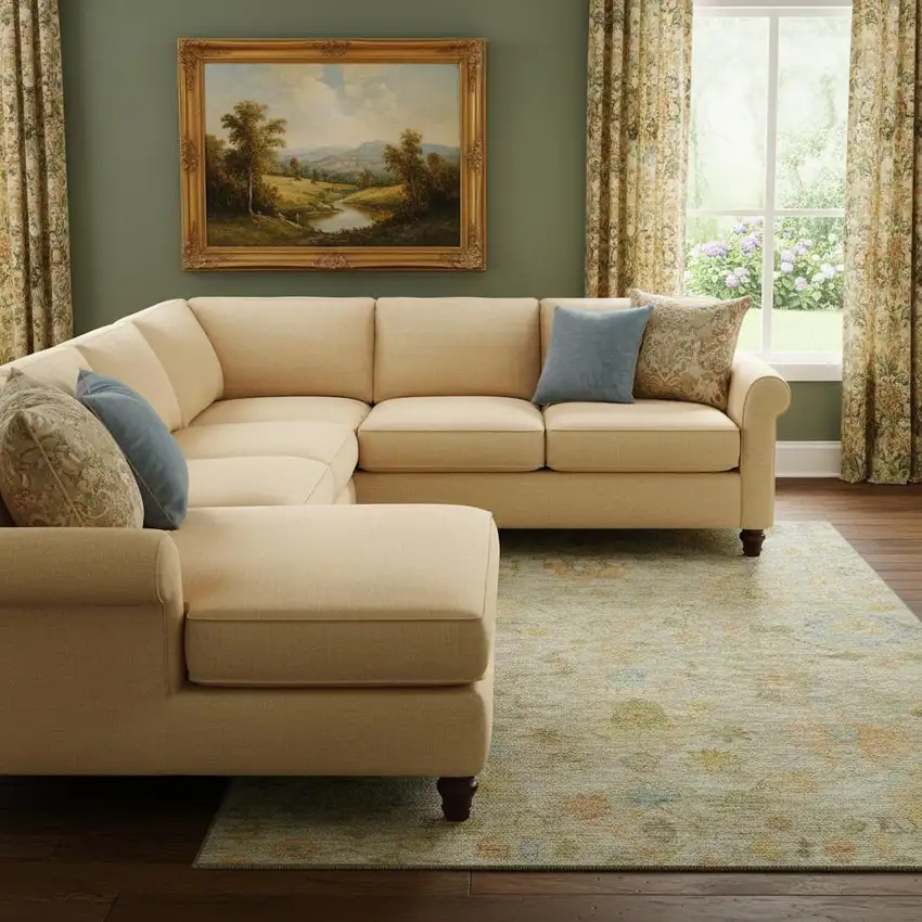 Khaki Gold And Blue Floral Washable Area Rug With UV Protection Photo 2