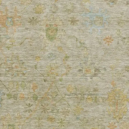 Khaki Gold And Blue Floral Washable Area Rug With UV Protection Photo 3