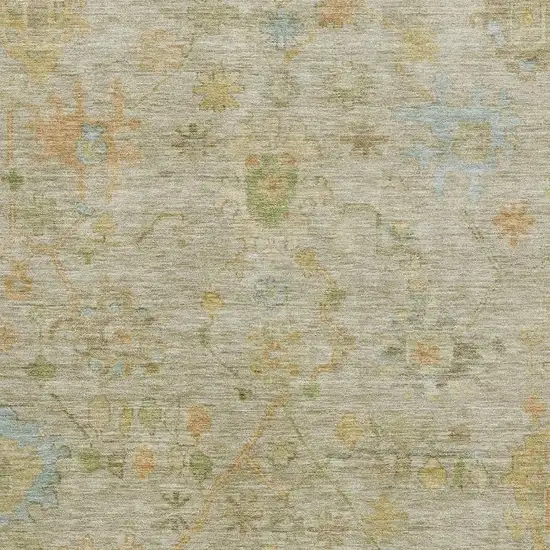 Khaki Gold And Blue Floral Washable Area Rug With UV Protection Photo 3