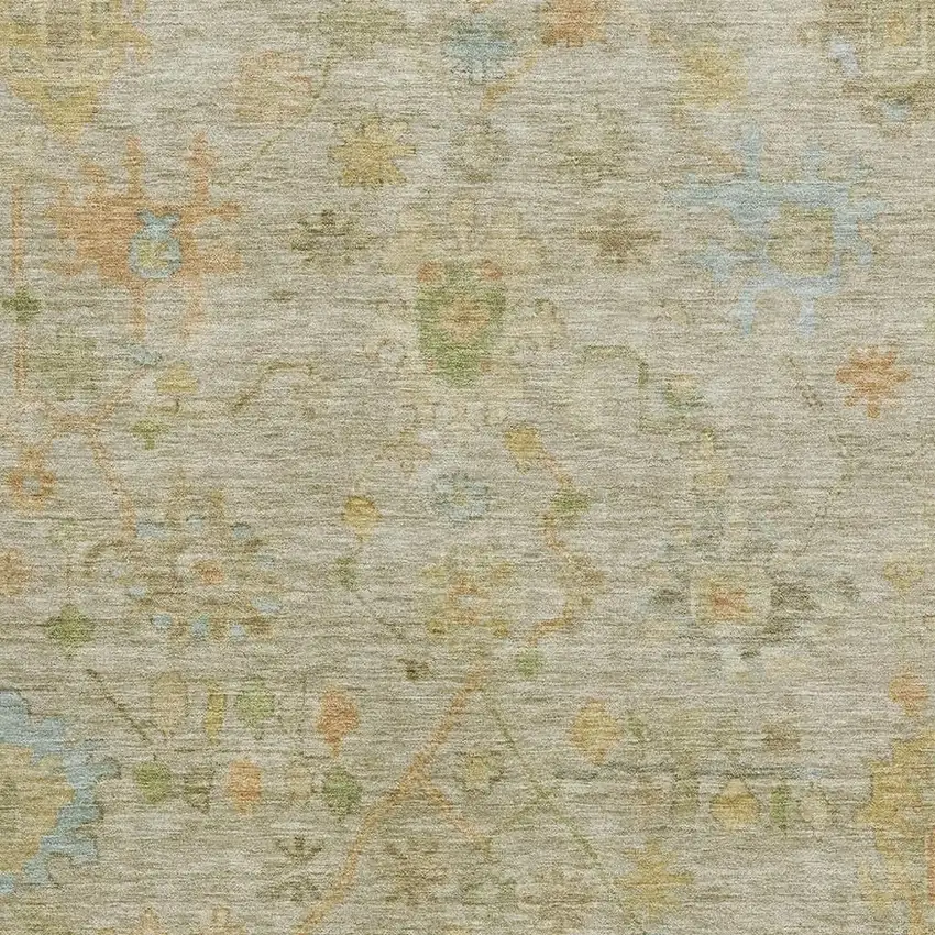 Khaki Gold And Blue Floral Washable Area Rug With UV Protection Photo 3