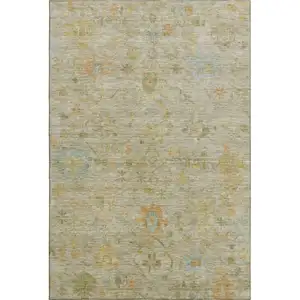 Photo of Khaki Gold And Blue Floral Washable Area Rug With UV Protection
