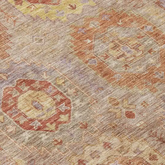 Khaki Gold And Burgundy Medallion Washable Indoor Outdoor Area Rug Photo 5