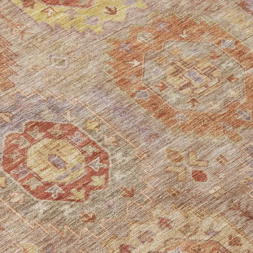 Khaki Gold And Burgundy Medallion Washable Indoor Outdoor Area Rug Photo 5