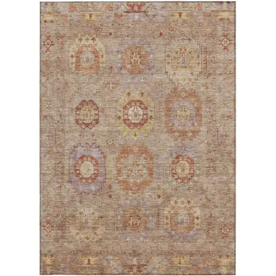 Khaki Gold And Burgundy Medallion Washable Indoor Outdoor Area Rug Photo 4
