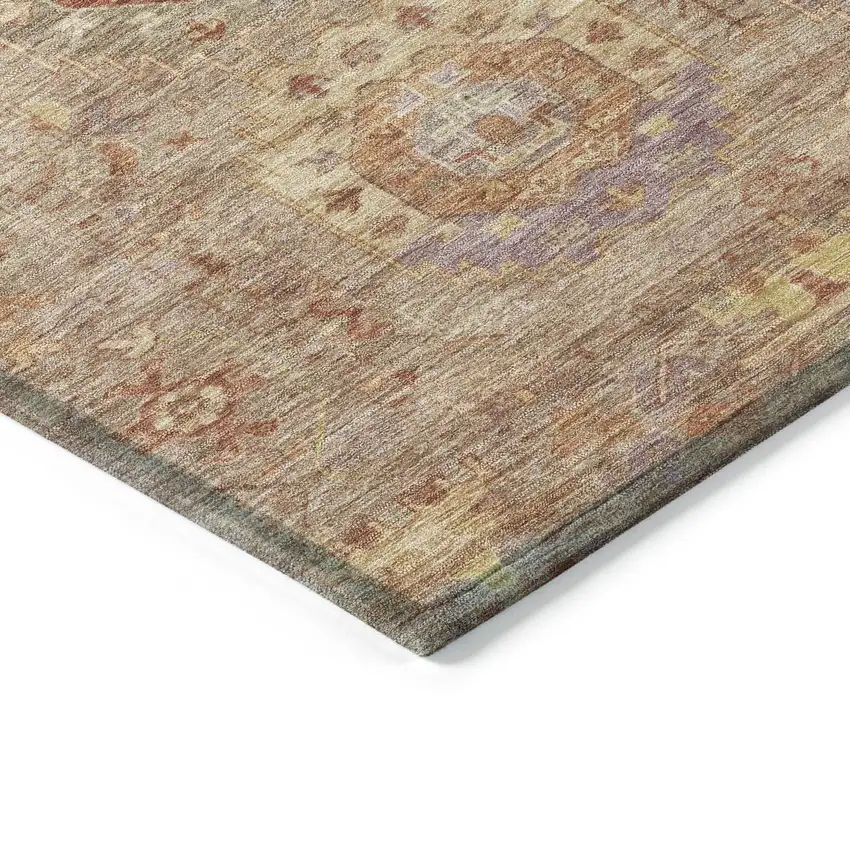 Khaki Gold And Burgundy Medallion Washable Indoor Outdoor Area Rug Photo 5