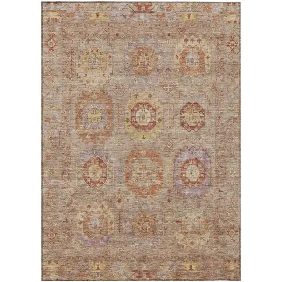 Khaki Gold And Burgundy Medallion Washable Indoor Outdoor Area Rug Photo 2