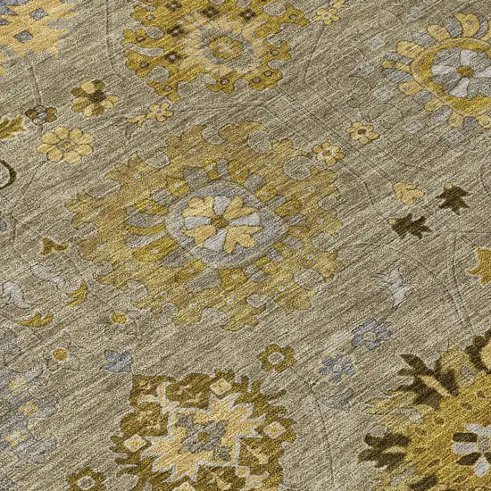 Khaki Gold And Gray Damask Washable Indoor Outdoor Area Rug Photo 7