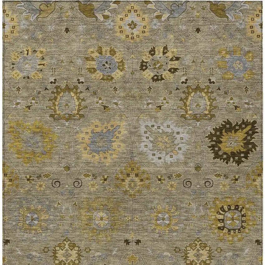 Khaki Gold And Gray Damask Washable Indoor Outdoor Area Rug Photo 3