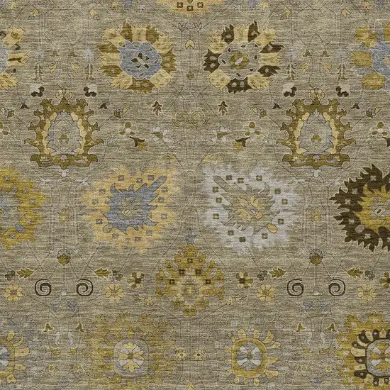 Khaki Gold And Gray Damask Washable Indoor Outdoor Area Rug Photo 7