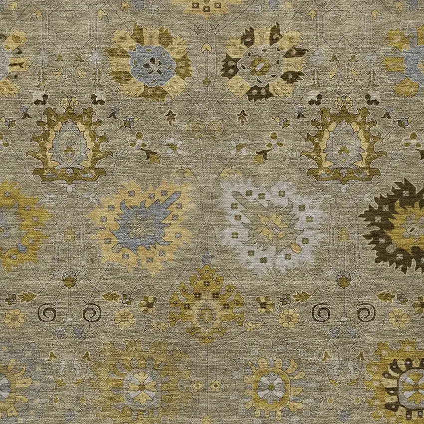 Khaki Gold And Gray Damask Washable Indoor Outdoor Area Rug Photo 7