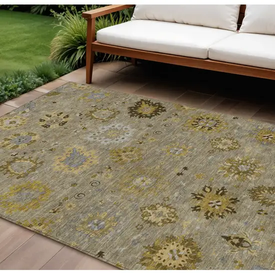Khaki Gold And Gray Damask Washable Indoor Outdoor Area Rug Photo 1