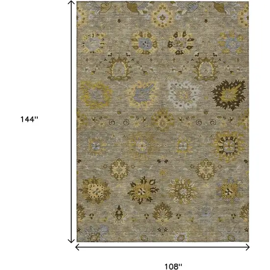 Khaki Gold And Gray Damask Washable Indoor Outdoor Area Rug Photo 3