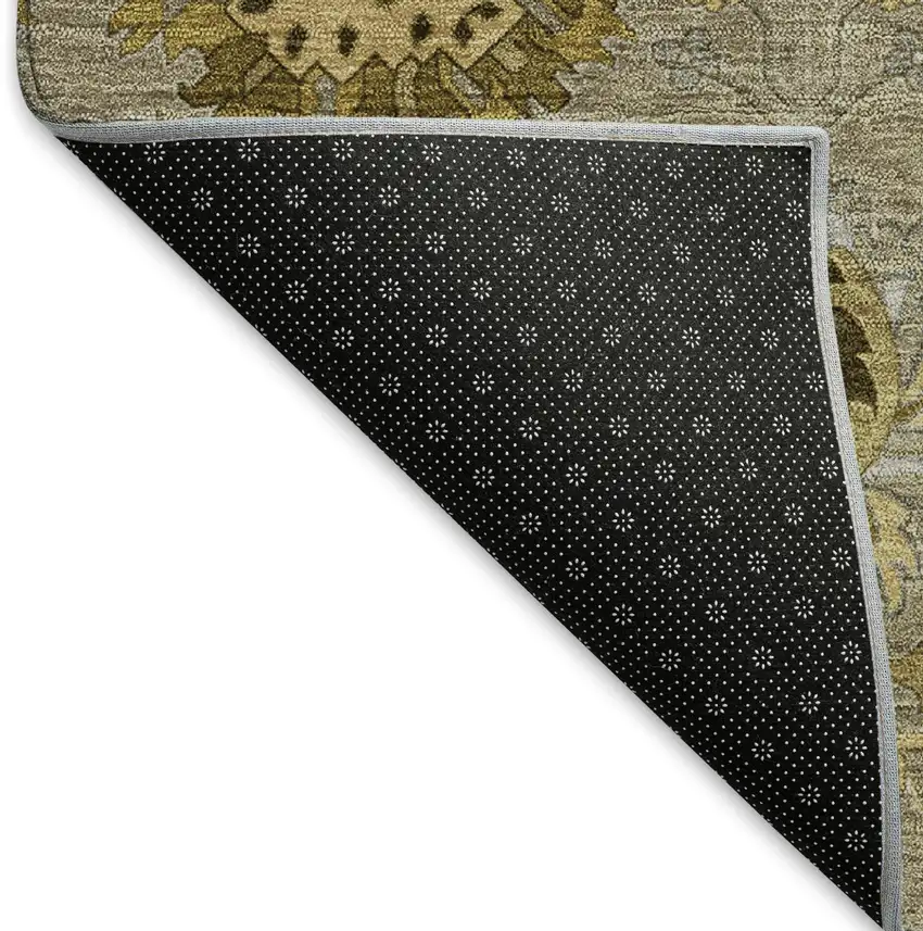 Khaki Gold And Gray Damask Washable Indoor Outdoor Area Rug Photo 5